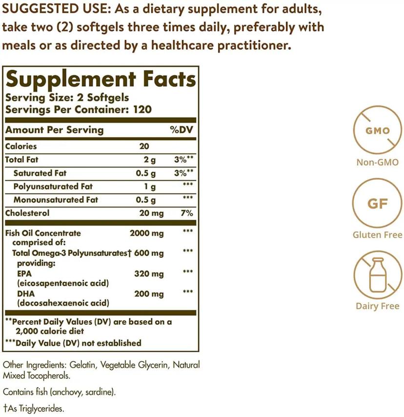 Solgar Omega 3 Fish Oil Concentrate, 120's